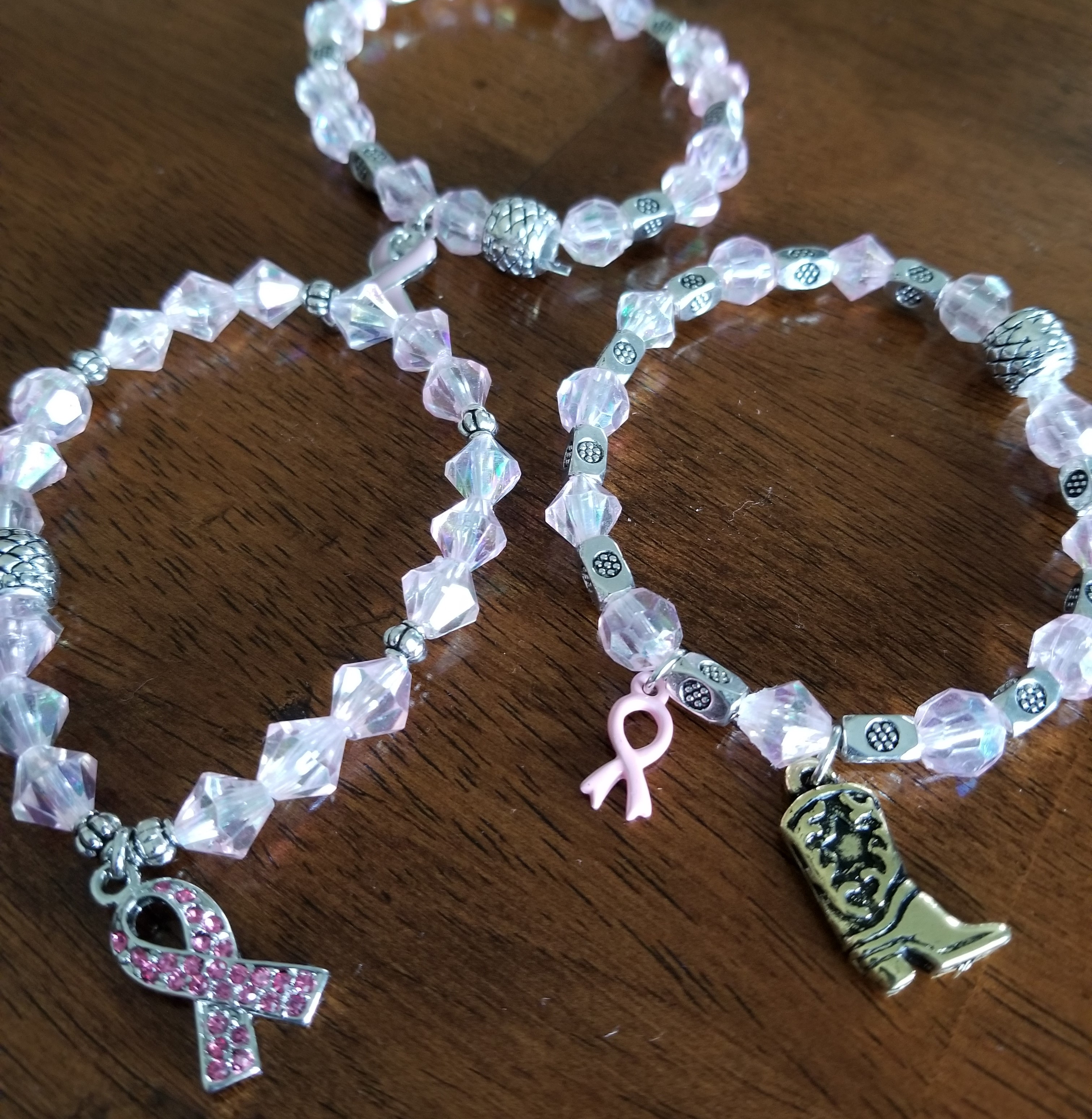Handmade Pink Ribbon Bracelet 